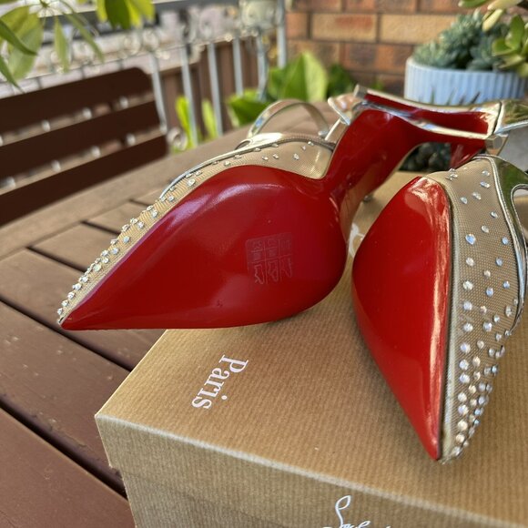 Christian Louboutin Twistissima Silver Mesh Strass Low Heels - Picture 8 of 16